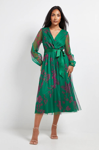 Wallis green fit flare - green, dress