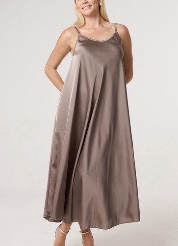 Mocha satin strappy maxi dress - satin,