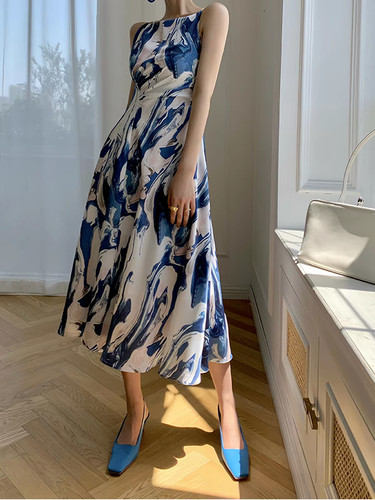 Blue ocean print midi dress - ocean,