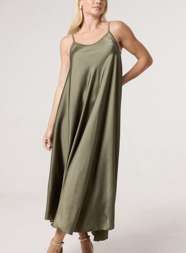 Khaki satin maxi dress - dress, one