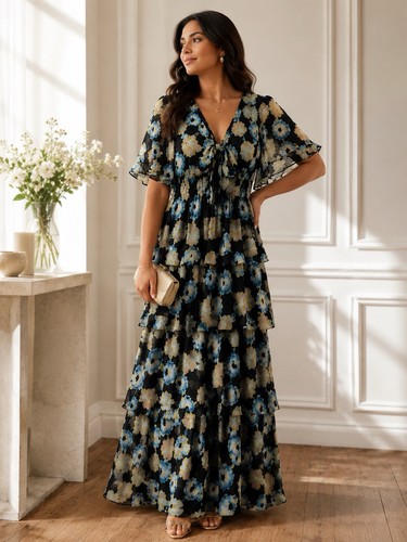 Floral tiered maxi dress - floral,