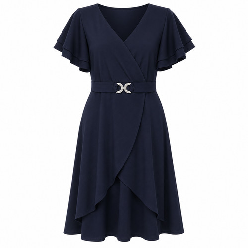 Quiz navy wrap dress buckle - quiz,