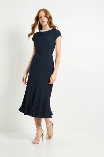 Wallis navy fit flare dress - fit,